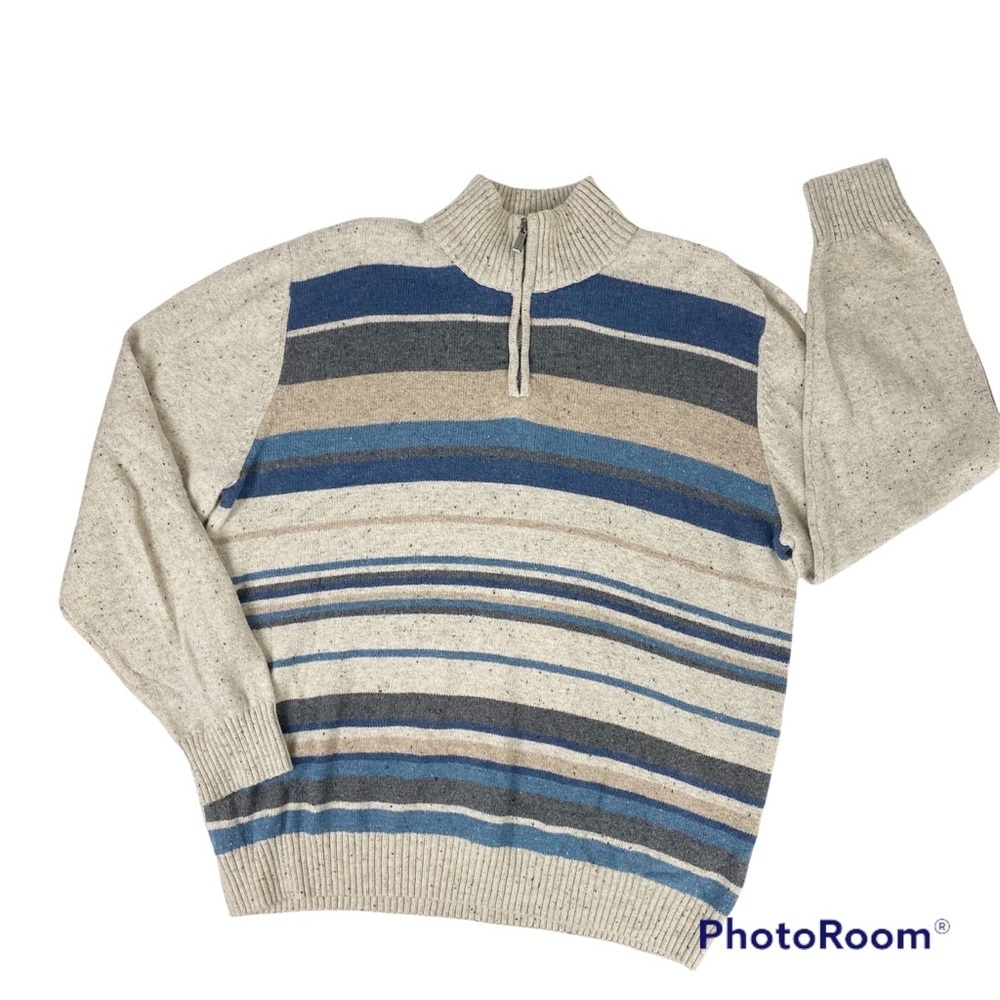TRICOTS ST RAPHAEL Quarter Zip Striped Mock neck Speckled Pullover Sweater XL